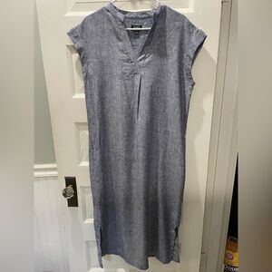 Jones New York Linen BlendV-Neck Dress, blue, Size Medium
